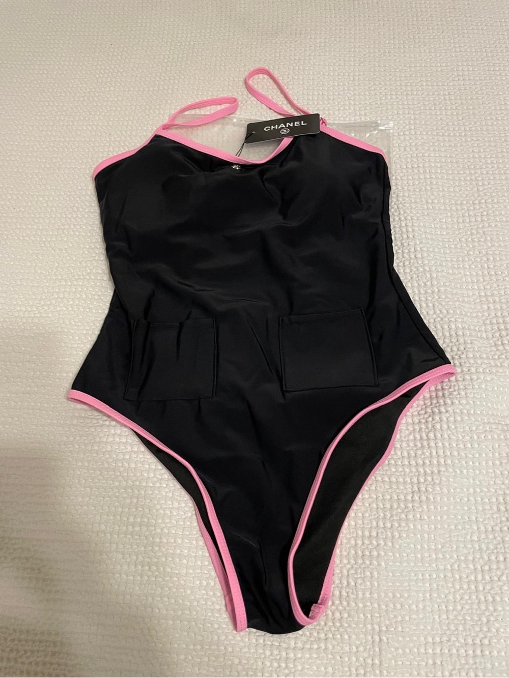 CHANEL Black Bandeau Swimsuit with Pink Trim - Picture 3 of 4